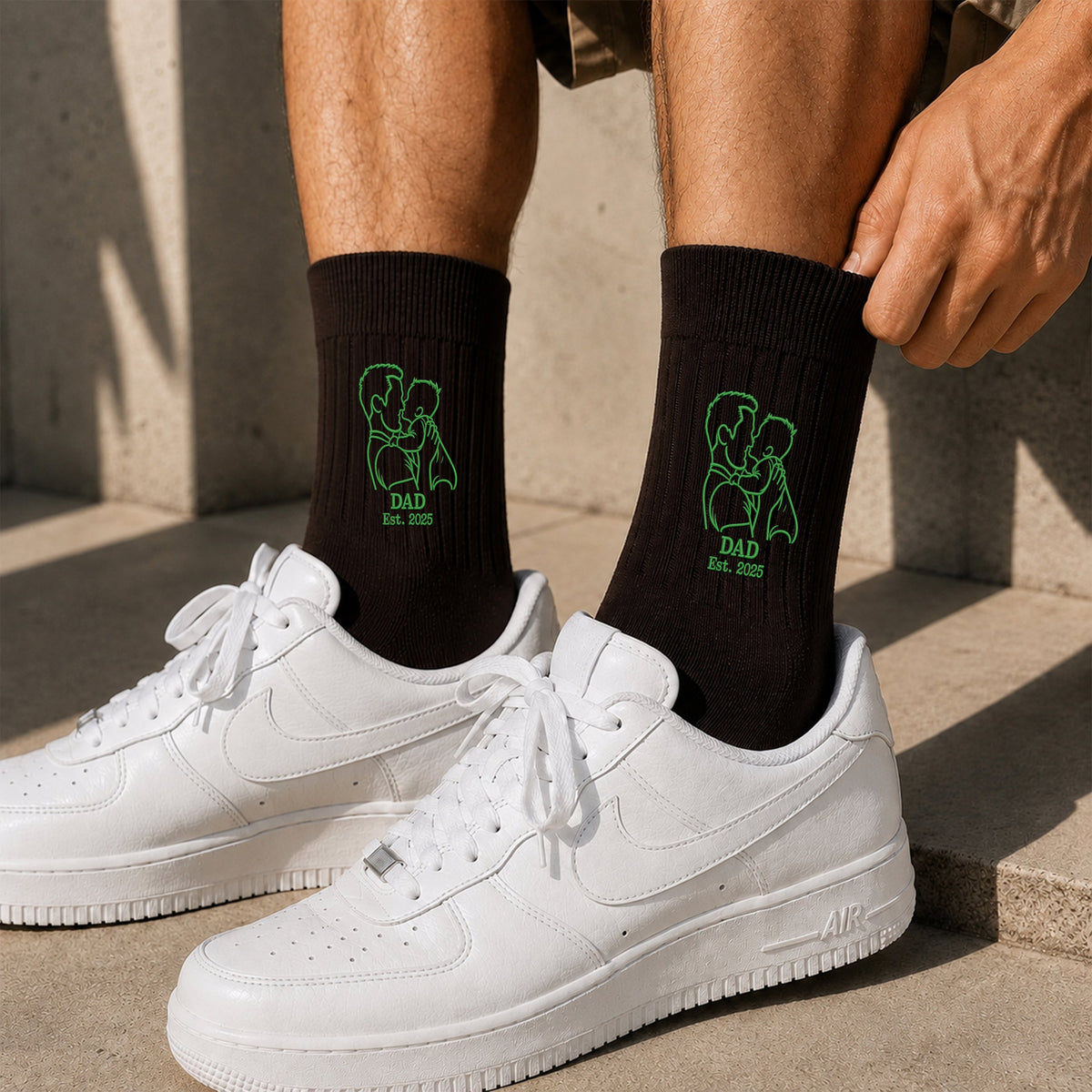 Custom Dad and Kid Outline Embroidered Socks Christmas Gift HO82 903512