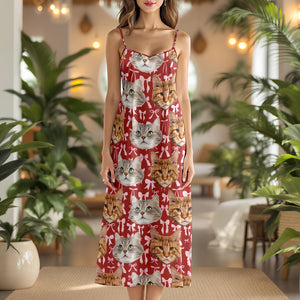 Custom Cute Cat Photo Coquette Pink Bows Hawaii Maxi Dress LM32 893401