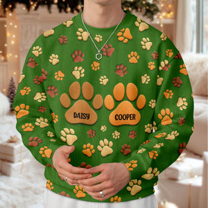 Personalized Custom Name On Paw 3D Effect Ugly Sweater For Dog Lover TH10 896453
