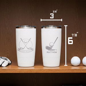 Personalized 20oz Insulated Dimpled Golf Tumbler, Custom Laser Engraved Golf Cup, White Golf Tumbler, Gift for Golf Lovers LM32 897597