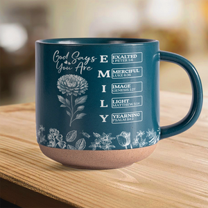 God Says I Am Name Letter In Bible Birth Flower Toile De Jouy Style - Personalized Pottery Mug HO82 894590