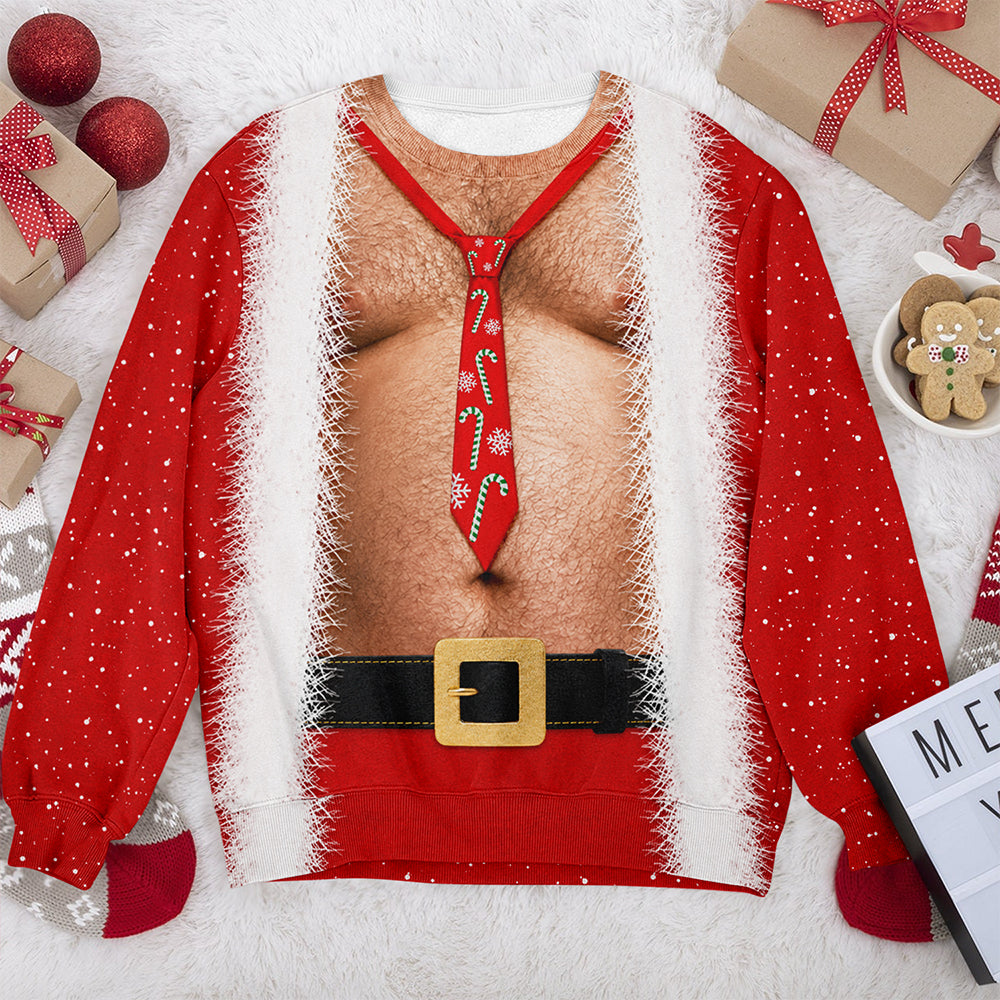 Personalized Funny Santa Body Illusion Christmas 3D Sweatshirt Novelty Christmas Party Sweater, Holiday Gift CH07 180390