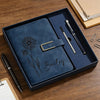 Engraved Birth Flower Leather Journal, Personalized Name Notebook Set, Graduation Gifts for Her HA75 920592