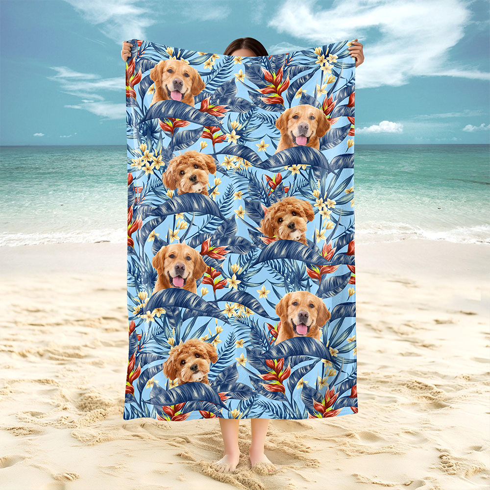 Custom Hawaii In The Air Face Dog Photo Beach Towel HO82 894008