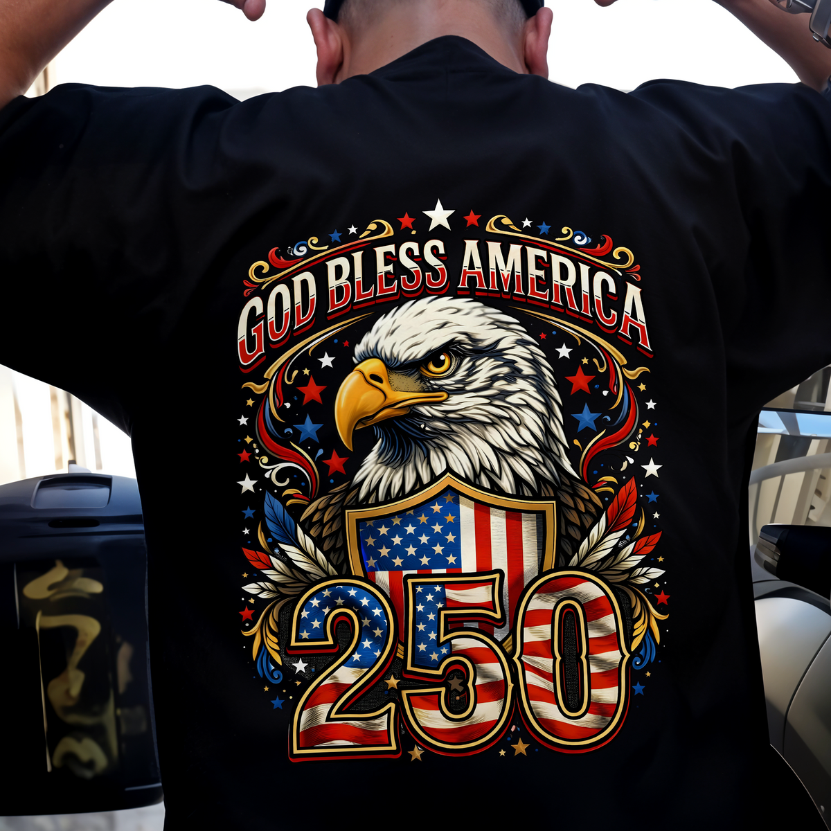 Patriotic God Bless America Dark Shirt 250th Anniversary of America Back Shirt CH07 910966