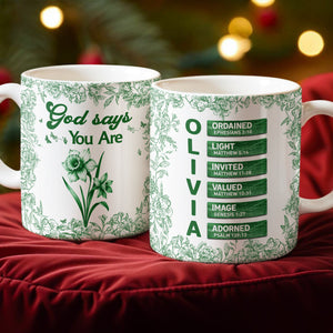 Custom Name Letter And Flower Toile De Jouy Style God Says I Am Print Full Mug LM32 895397