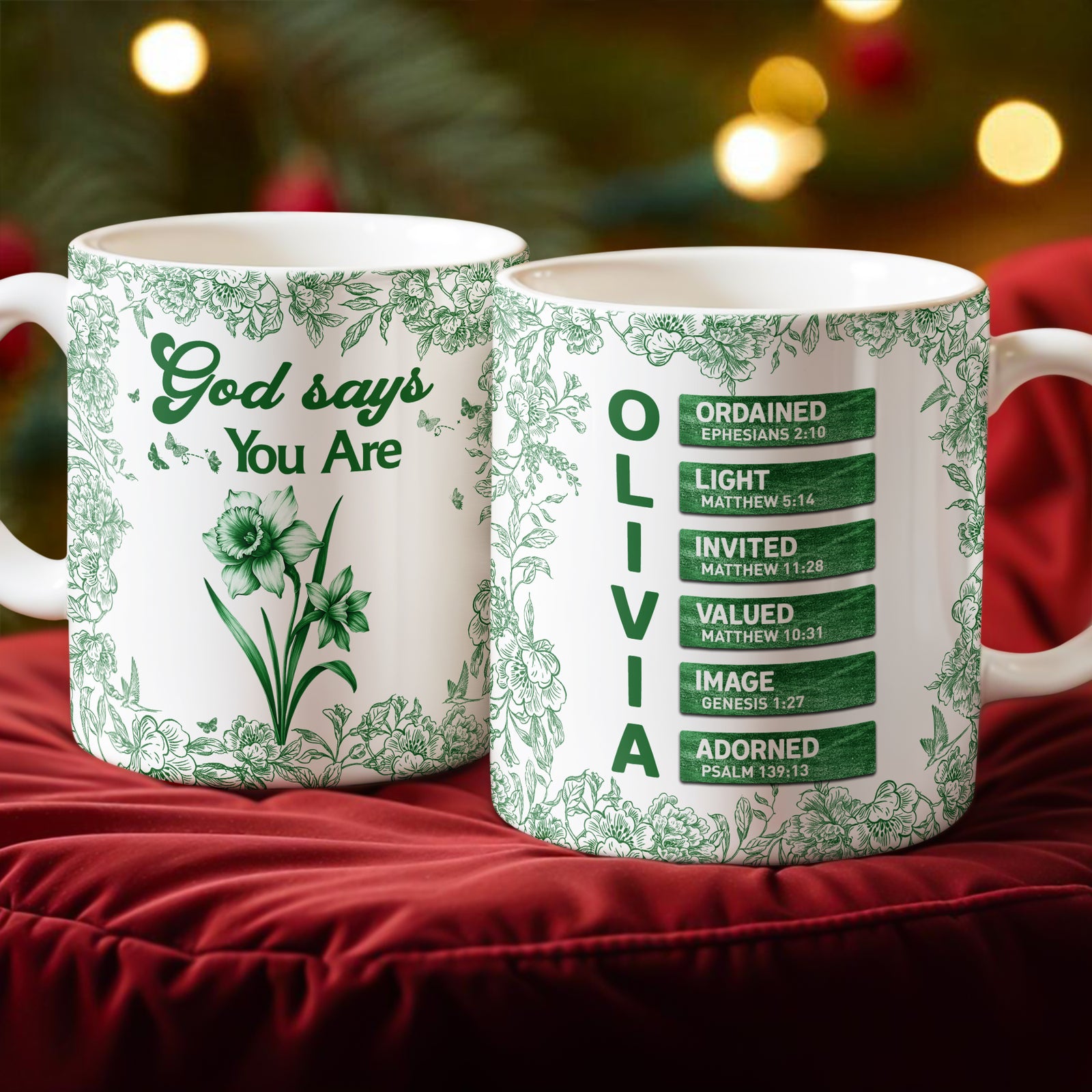 Custom Name Letter And Flower Toile De Jouy Style God Says I Am Print Full Mug LM32 895397