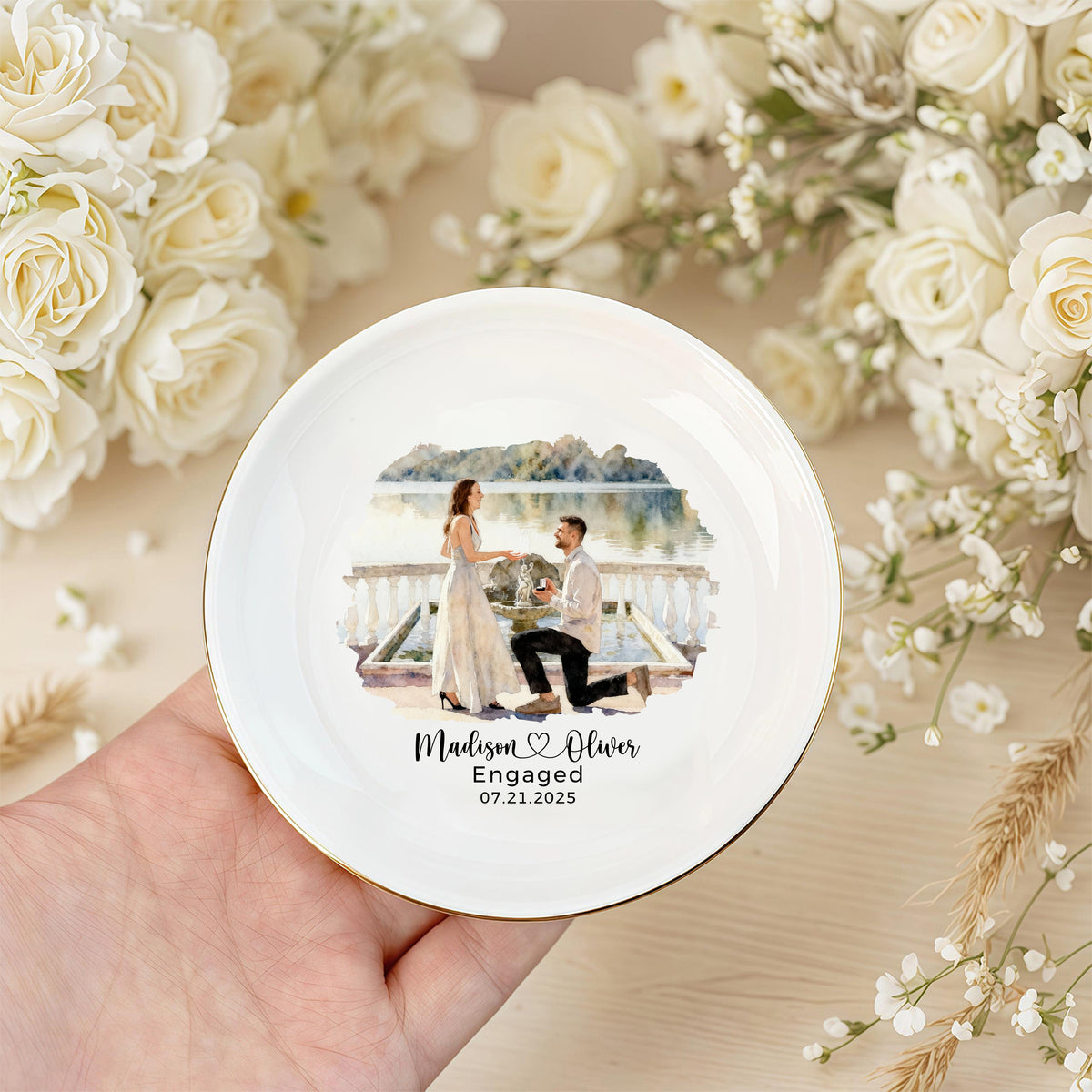 Custom Proposal Portrait Ring Dish Engagement Gift For Couple HO82 901020