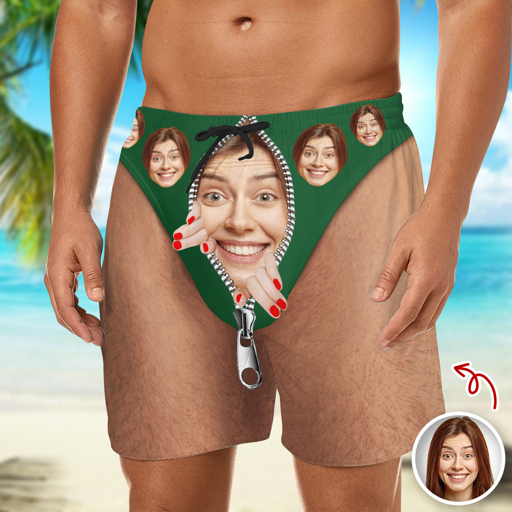 Custom Funny Face Zipper Beach Shorts – Personalized Gift for Boyfriend, Husband LM32 669457