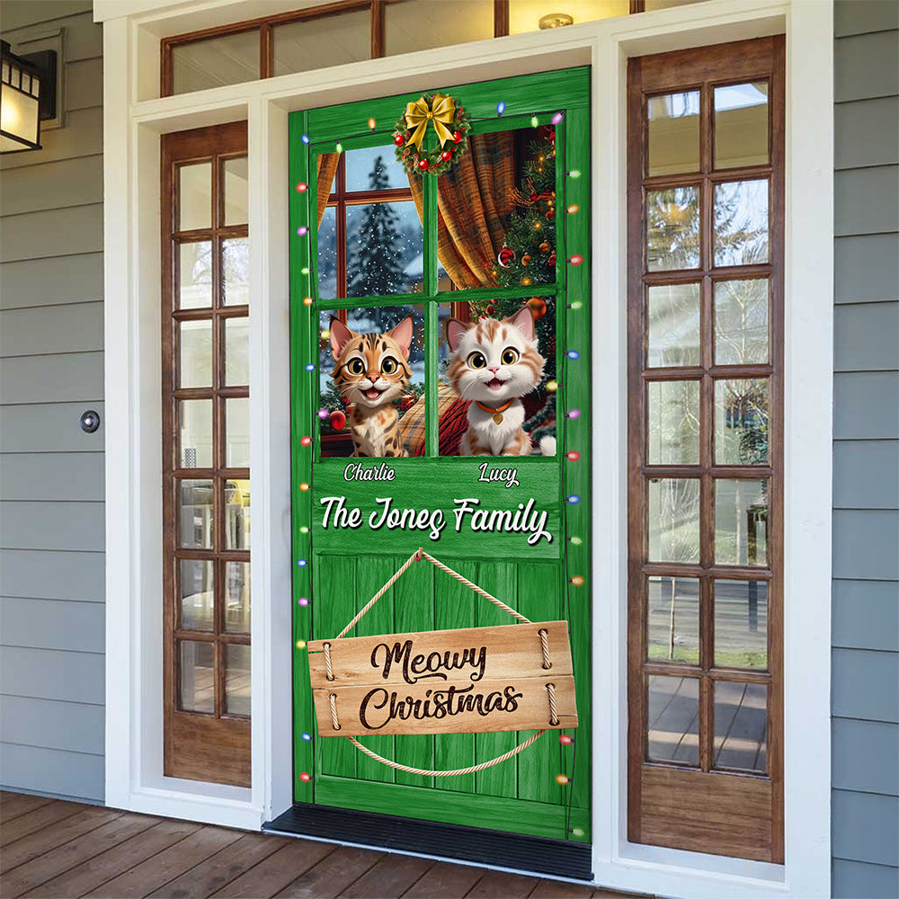 Custom Cute 3D Cat Meowy Christmas Decoration Door Cover For Cat Lovers LM32 897137