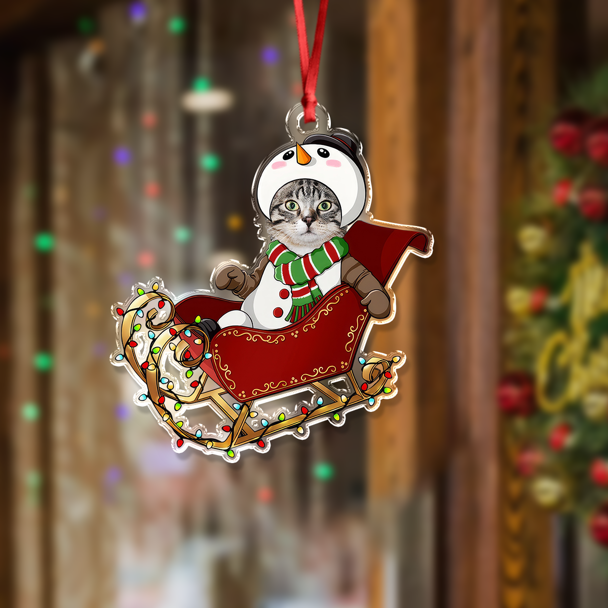 Custom Face Dog Cat With Santa Sleigh Acrylic Photo Ornament HA75 892778