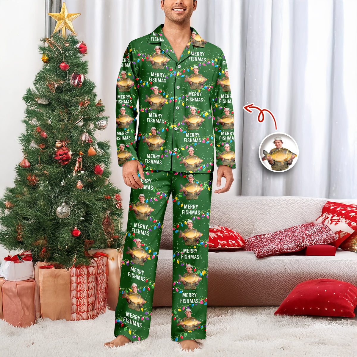 Custom Photo Merry Fishmas - Personalized Christmas Pajamas For Fishing Lovers CH07 899668