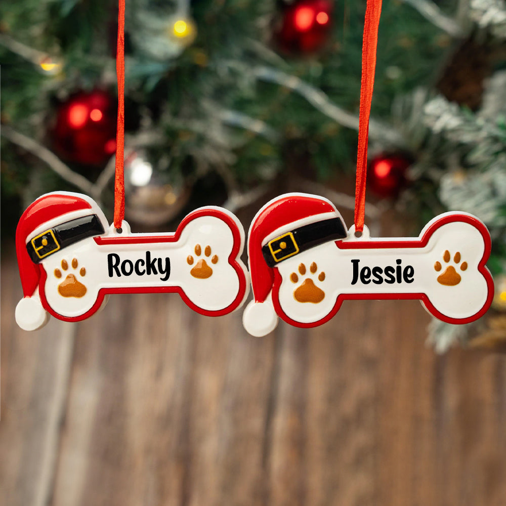 Personalized Custom Name Dog Bone With Santa Hat Resin Ornament TH10 896737