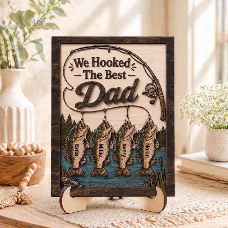 Personalized We Hooked The Best Dad 2-Layered Wooden Plaque - Father's Day Gift, Fishing Dad Gift HO82 902552