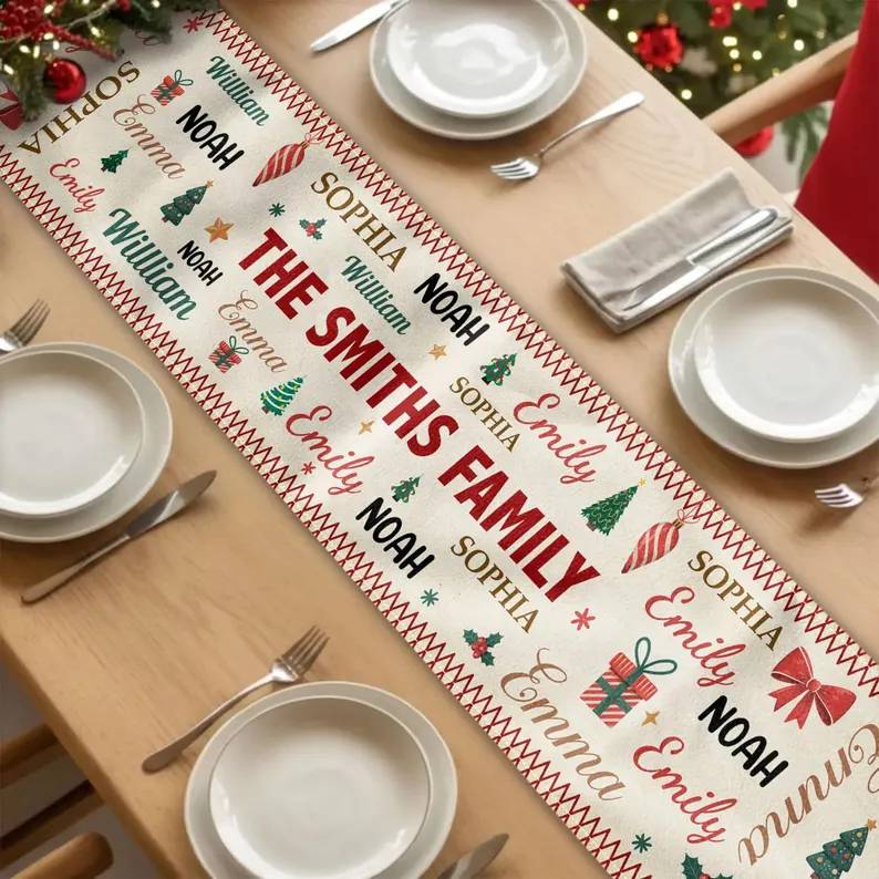 Personalized Family Name Christmas Table Runner - Holiday Decoration Gift HO82 903564