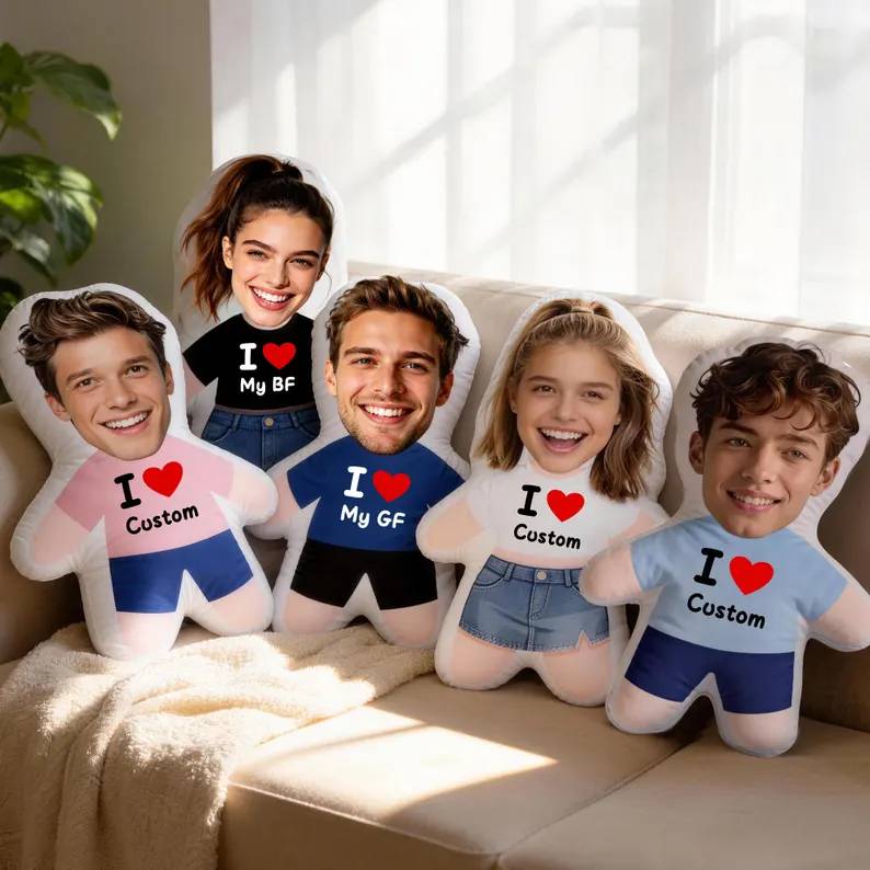 Custom Face Photo with I Love You Couple Shaped Pillow HO82 902974
