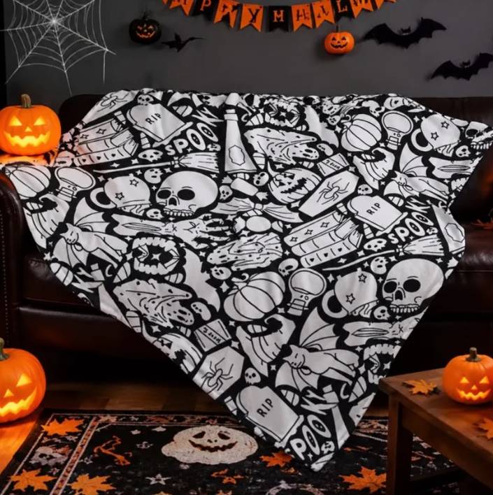 Personalized Boo Skull Pumpkin Coloring Blanket - Halloween Gift For Family HO82 903568