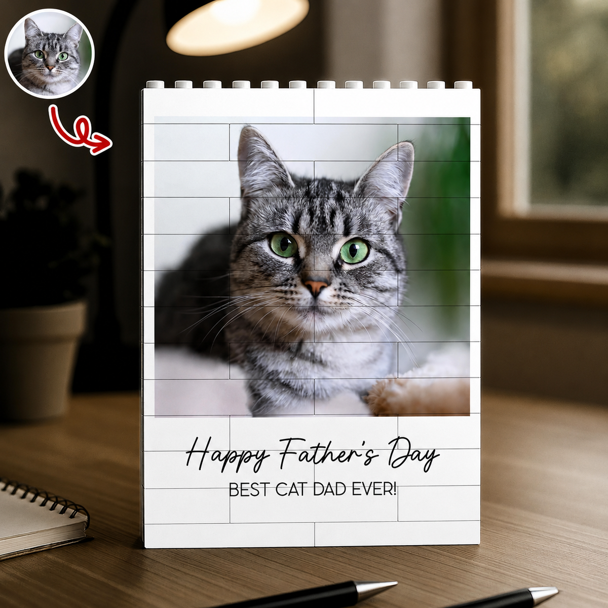 Custom Cat Photo Happy Father's Day Best Cat Dad Ever Building Brick Block TH10 170001