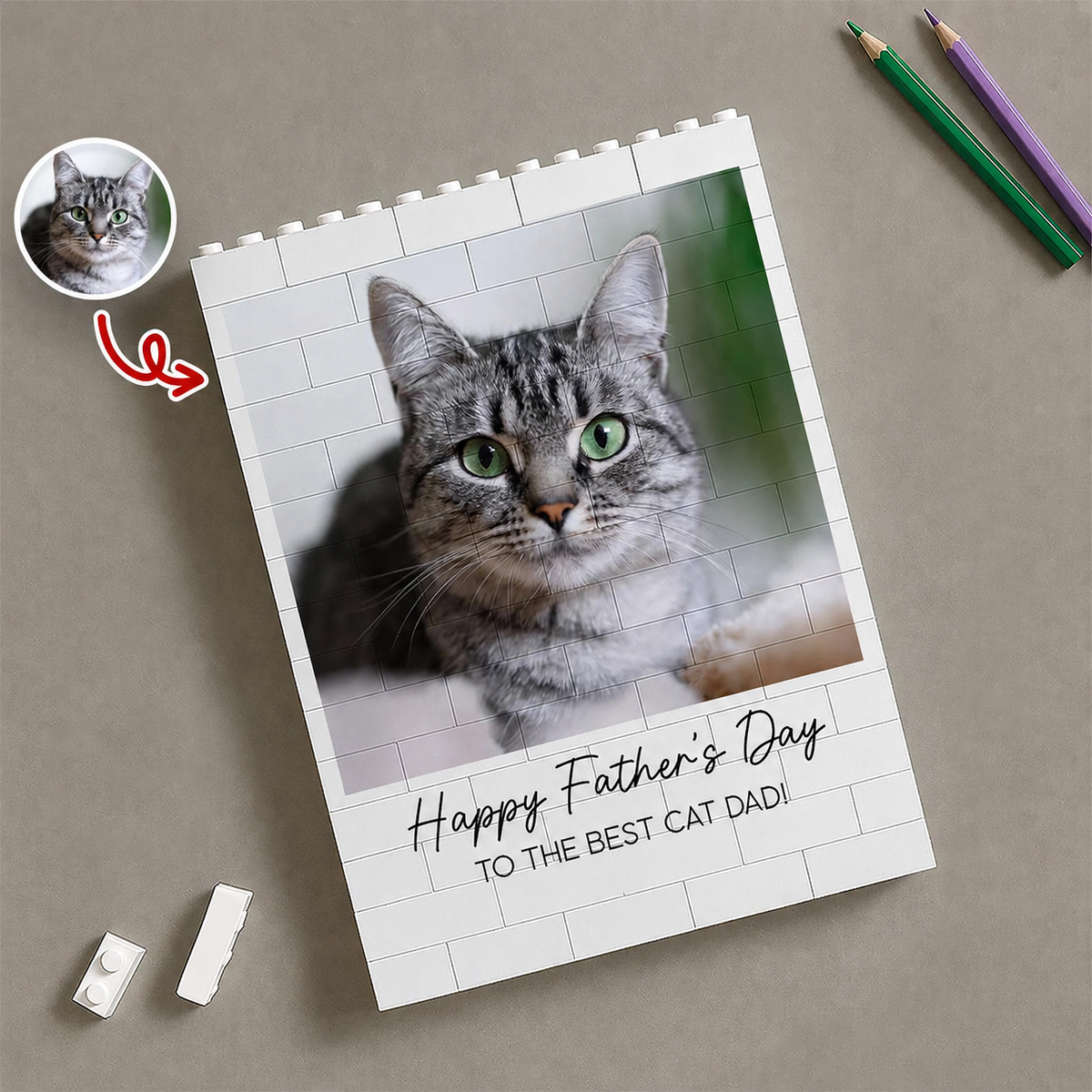 Custom Cat Photo Happy Father's Day Best Cat Dad Ever Building Brick Block TH10 170001