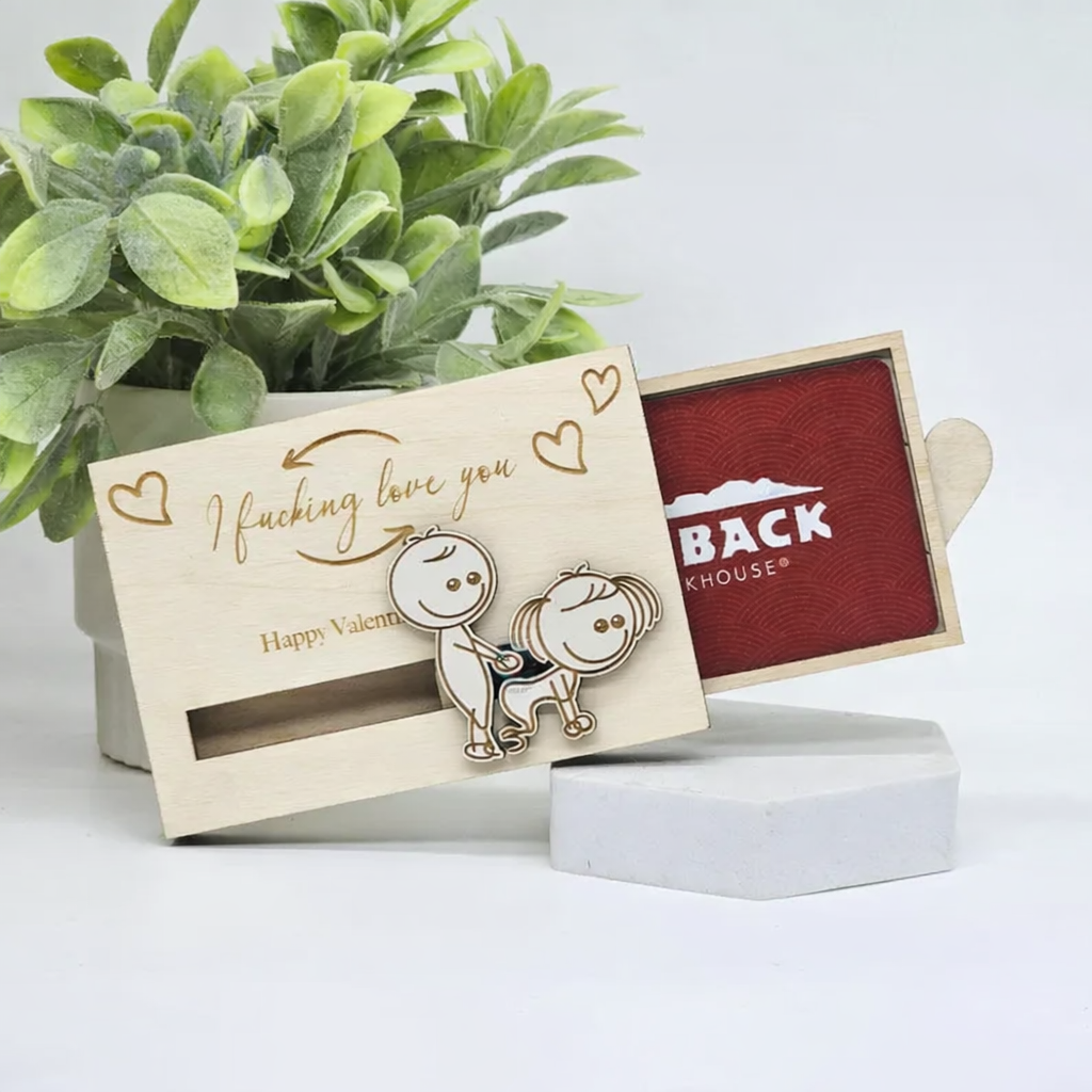Personalized Funny Dirty Valentine's Day Wooden Gift Card Holder, Gift For Couple, For Boyfriend, Girlfriend, For Him HO82 901126