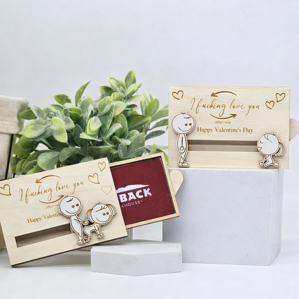 Personalized Funny Dirty Valentine's Day Wooden Gift Card Holder, Gift For Couple, For Boyfriend, Girlfriend, For Him HO82 901126