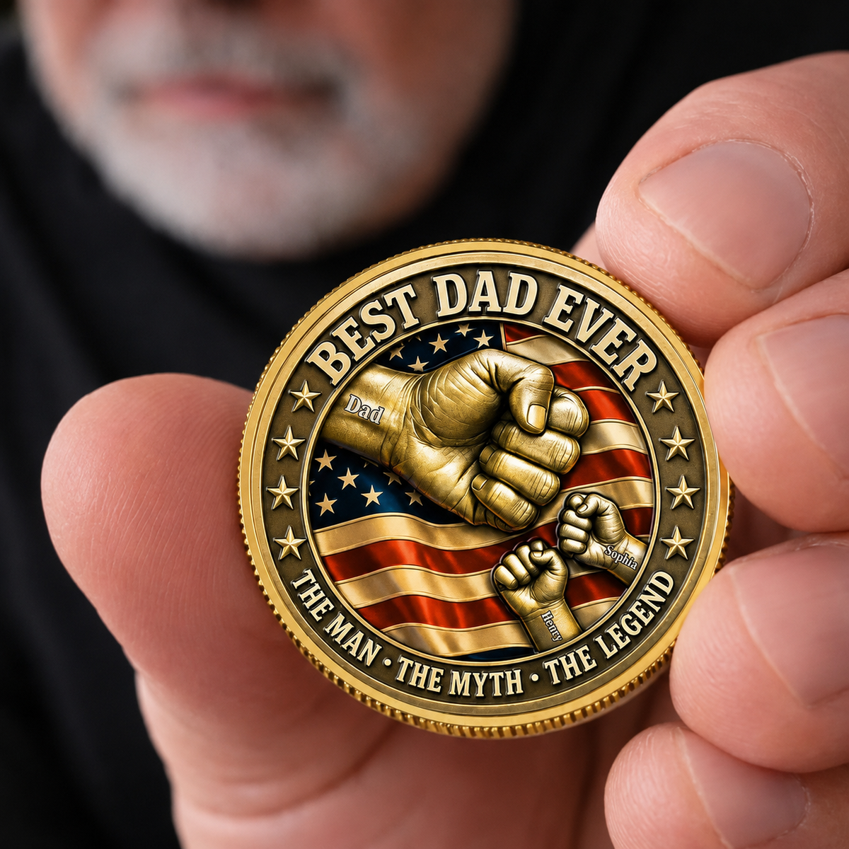 Custom Best Dad Ever Fist Bumps With Kids' Names Coin - Fathers Day Gift, Veteran Grandpa, Papa Gift HO82 902404
