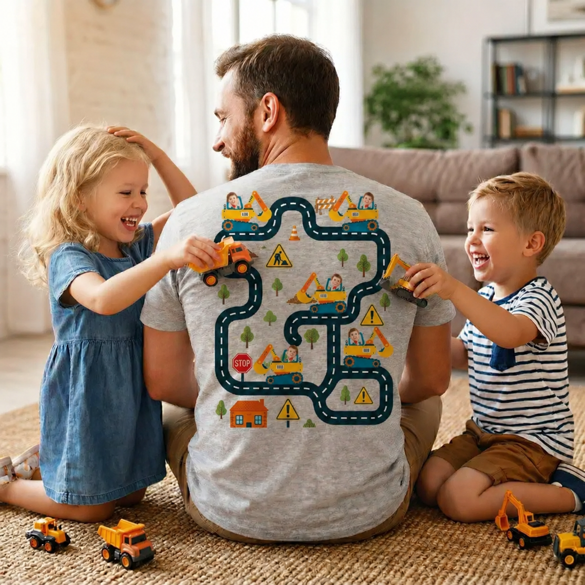 Custom Kid Photo Tired Dads Club Construction Car Track Shirt TH10 169835