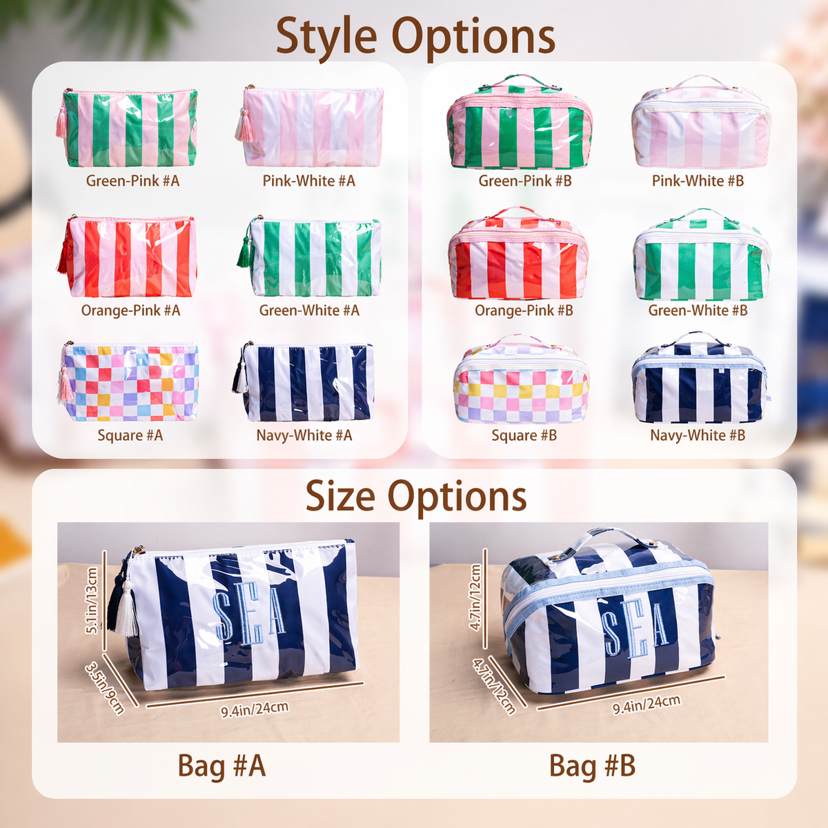 Personalized Name Embroidered Monogram Striped Waterproof Makeup Bag - Gift For Mom, Girlfriend, Women, Summer Gift CH07 911340