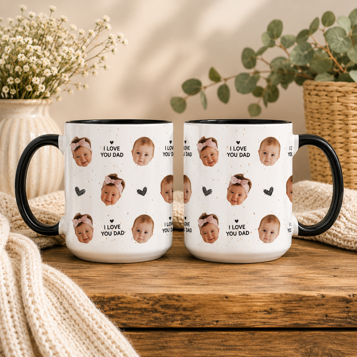 Custom Baby Face Mug I Love You Dad Accent Mug -  Father’s Day Gift, Dad Coffee Cup, Gift from Kids HO82 902498
