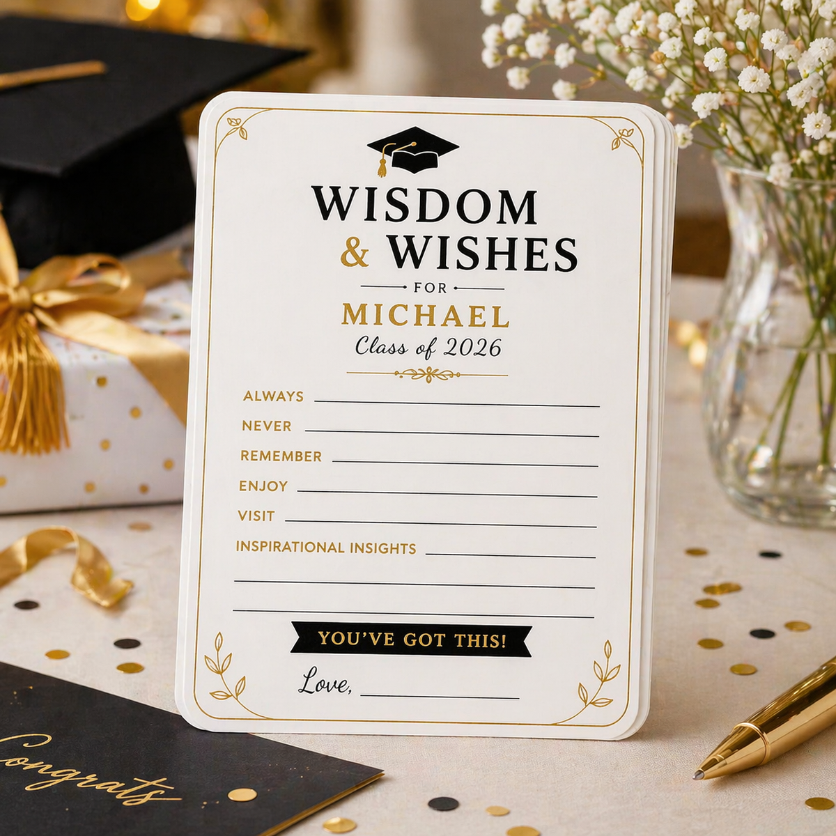 Wisdom & Wishes Graduation Advice Cards Class of 2026 Graduation Party Keepsake CH07 911348