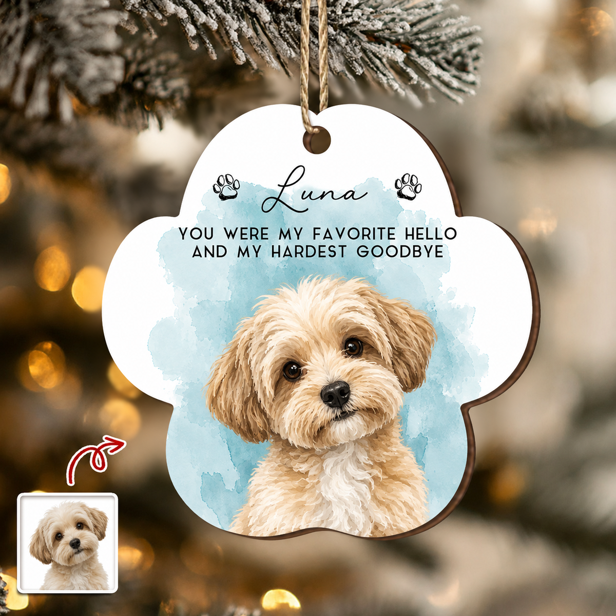 Custom Photo Pet Watercolor Wooden Ornament Loss Of Pet Gift CH07 180278