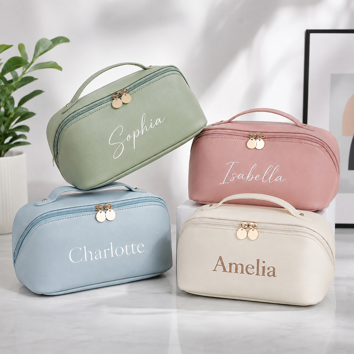 Custom Name Embroidered Leather Makeup Bag Personalized Gift for Wife For Mom - Anniversary gift CH07 180472