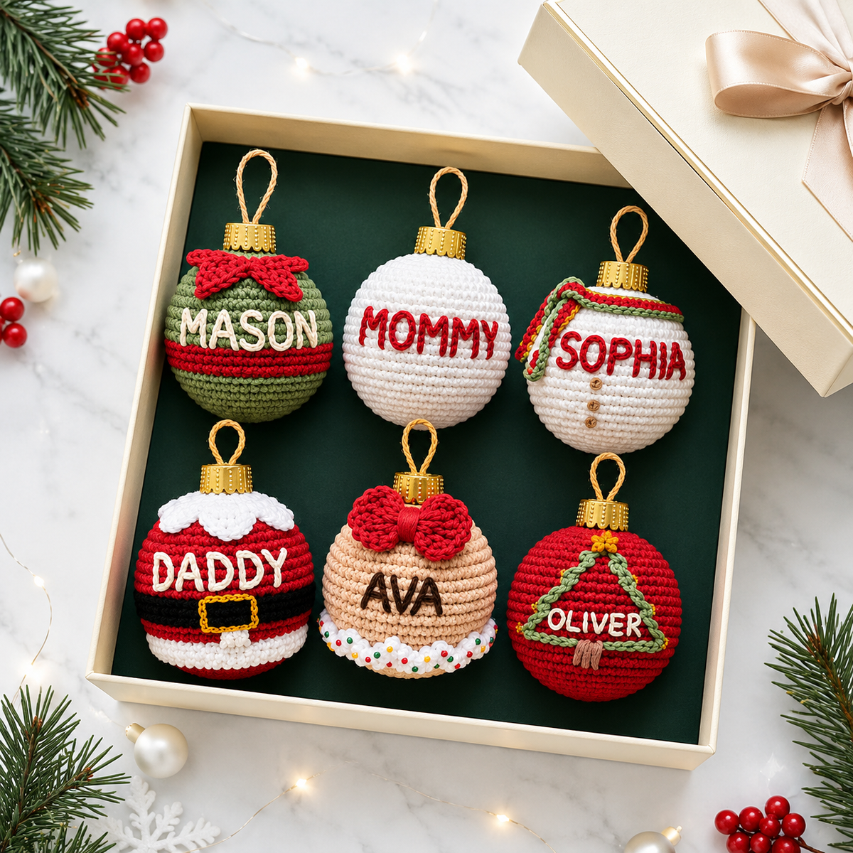 Personalized Handmade Crochet Snowman Ball Ornament - Custom Family Matching Cute Knit Snowman Christmas Tree Ornament CH07 180494
