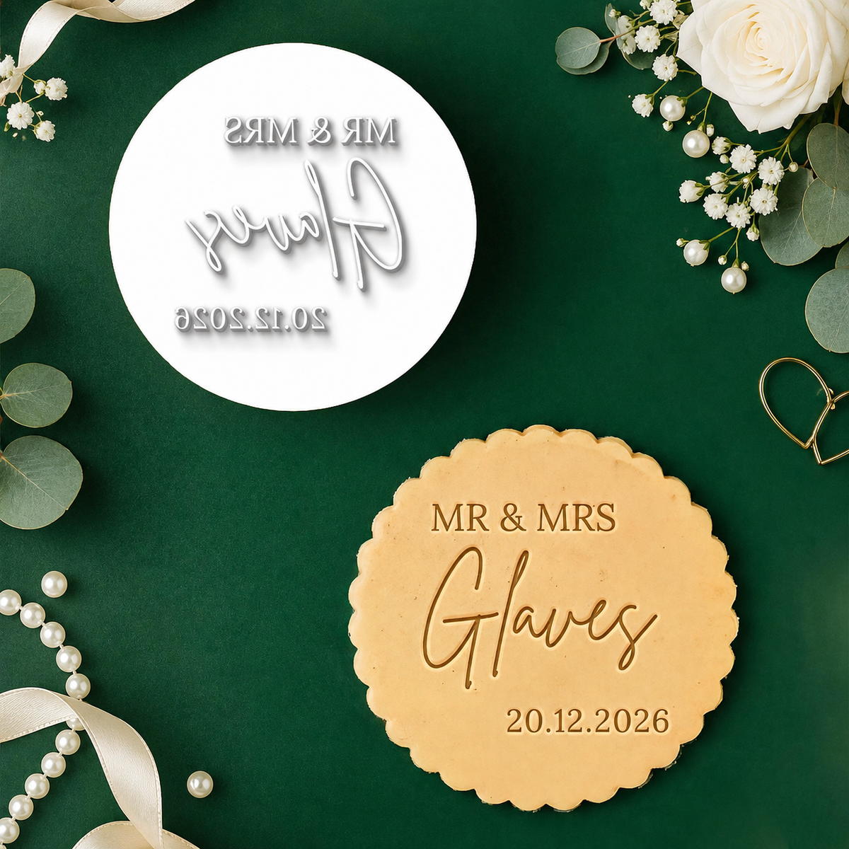 Personalized Wedding Cookie Stamp & Cutter Set Bridal Shower Baking Gift CH07 180268