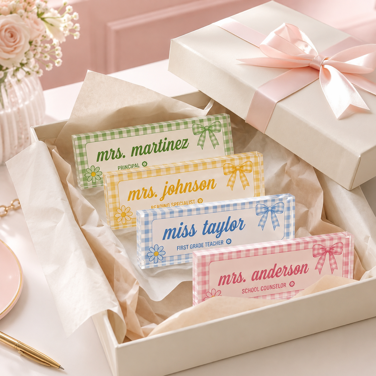 Personalized Preppy Bow Acrylic Desk Name Plate Back to School Teacher Gift CH07 180048
