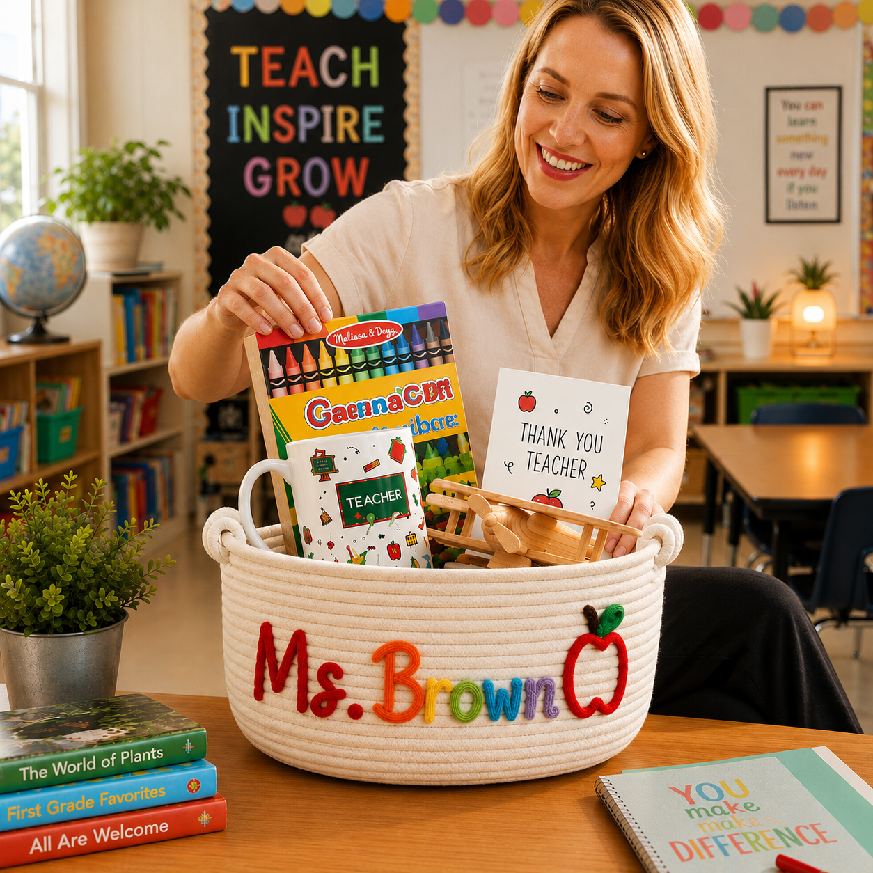 Personalized Teacher Name Cotton Rope Basket Appreciation Gift For Teacher CH07 911808