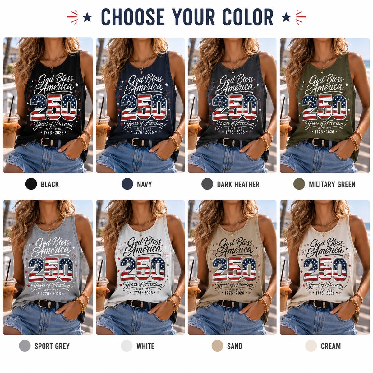 God Bless America USA 250 Years Of Freedom Tank Top Patriotic 250th Anniversary, America Independence Day Gift CH07 911796
