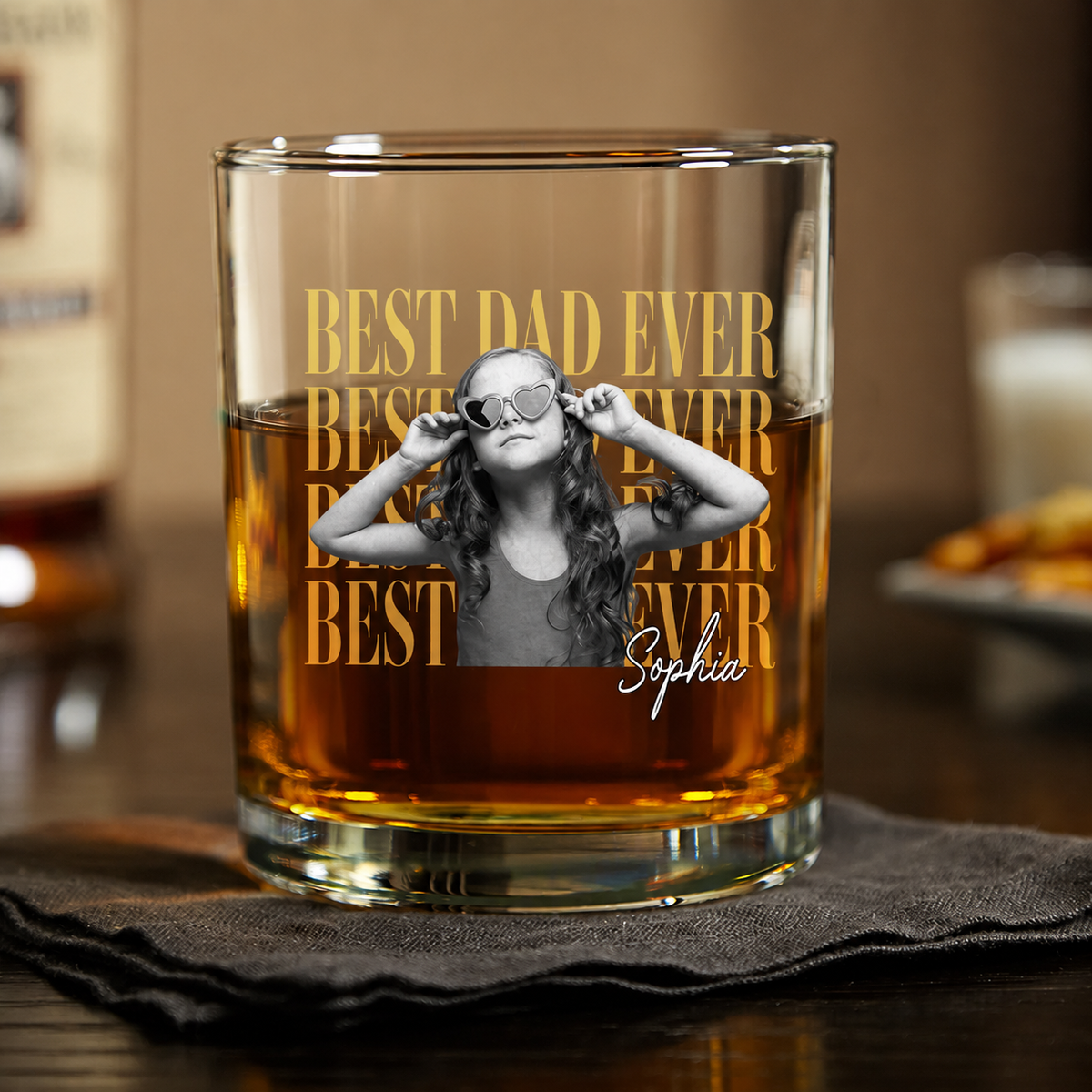 Personalized Vintage Photo Best Dad Mom Ever Whiskey Glass CH07 911518