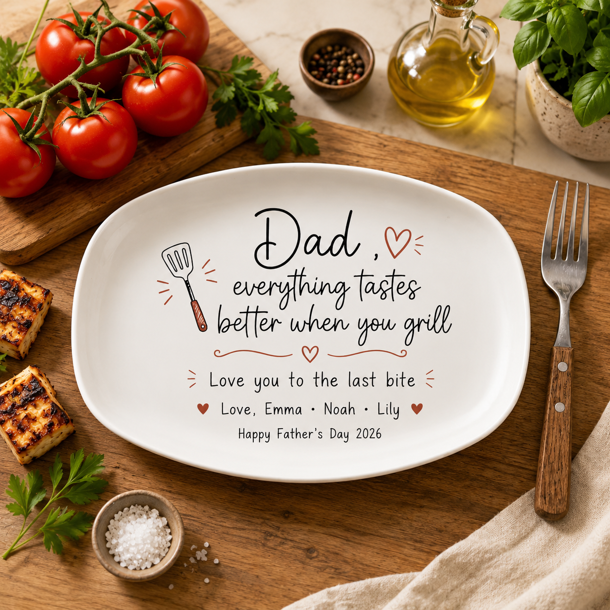 Personalized Dad Everything Tastes Better When You Grill Plate, Father's Day Gift From Kids CH07 911592