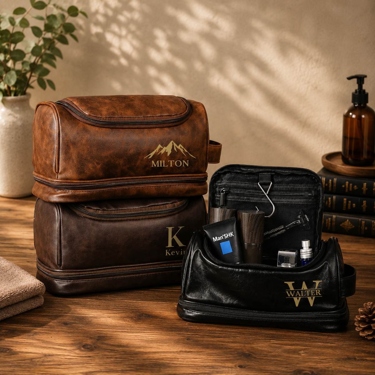 Personalized Men's Leather Toiletry Bag Birthday, Christmas, Anniversary Gift for Him CH07 896692