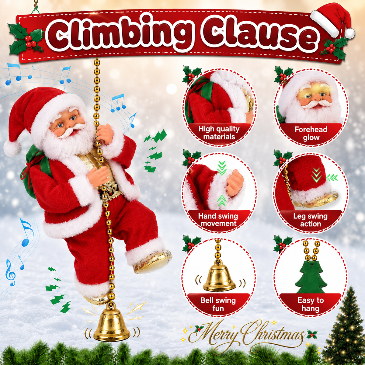 Climbing Claus - Musical Climbing Santa Christmas Decoration Funny Gift CH07 180510