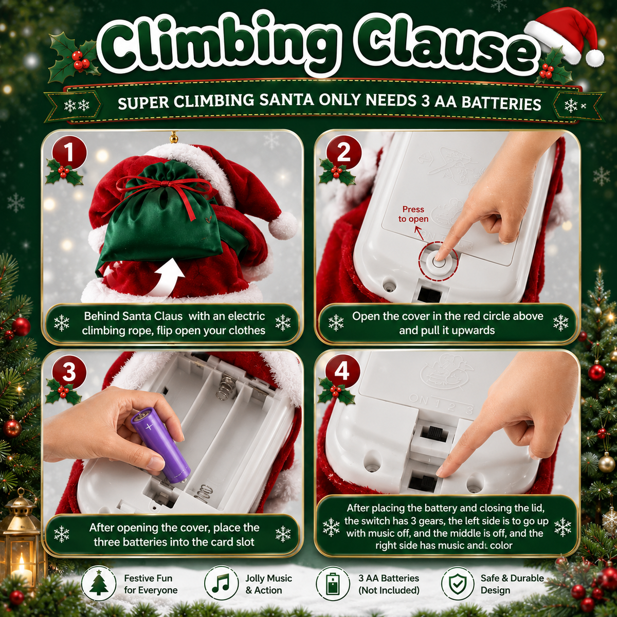 Climbing Claus - Musical Climbing Santa Christmas Decoration Funny Gift CH07 180510