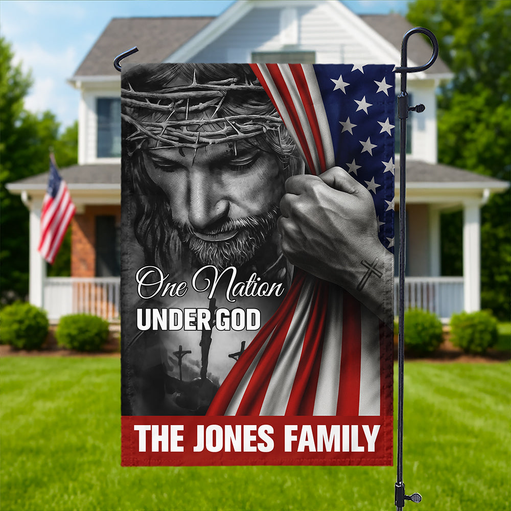 Personalized One Nation Under God Flag - American Christian Jesus Garden Flag HA75 897442
