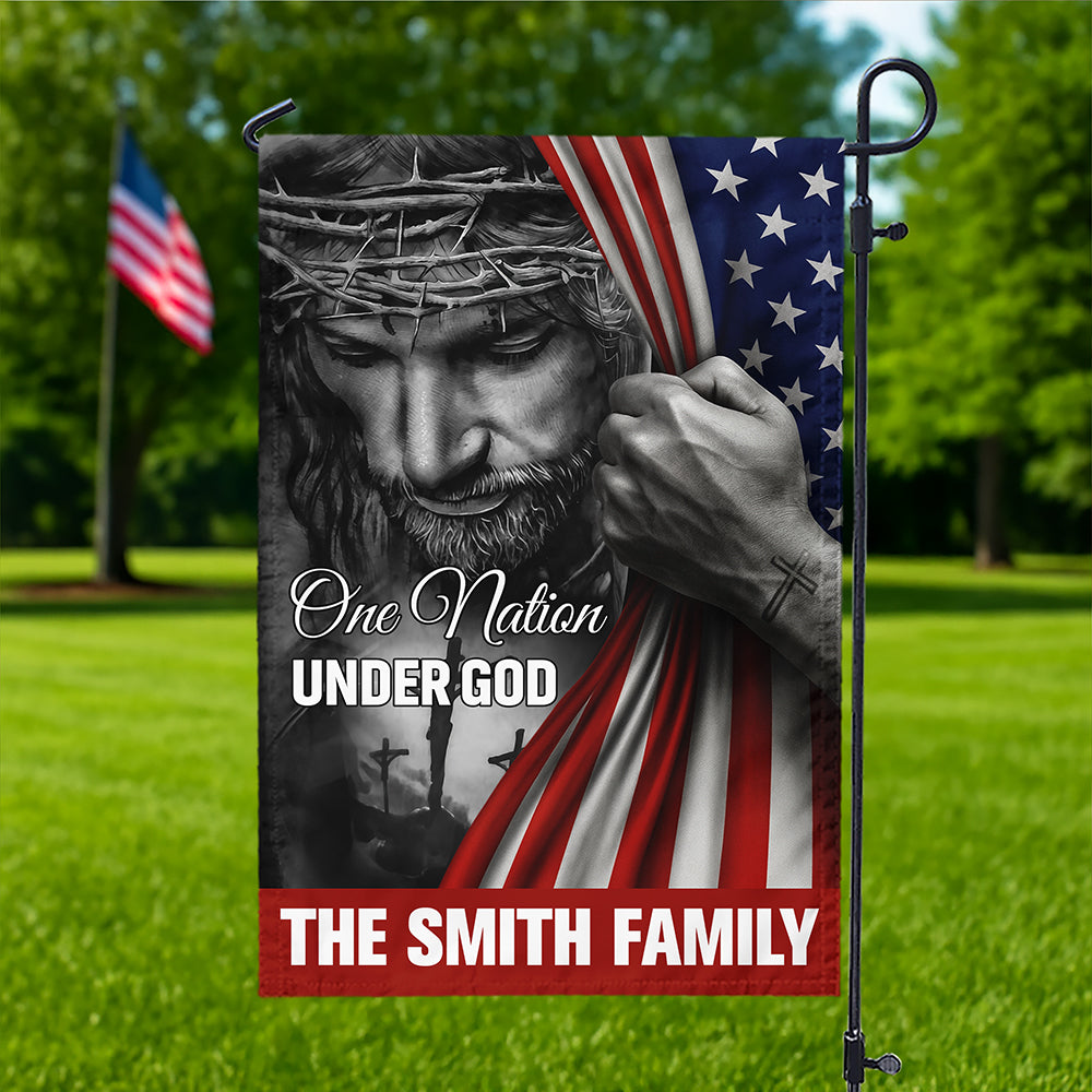 Personalized One Nation Under God Flag - American Christian Jesus Garden Flag HA75 897442