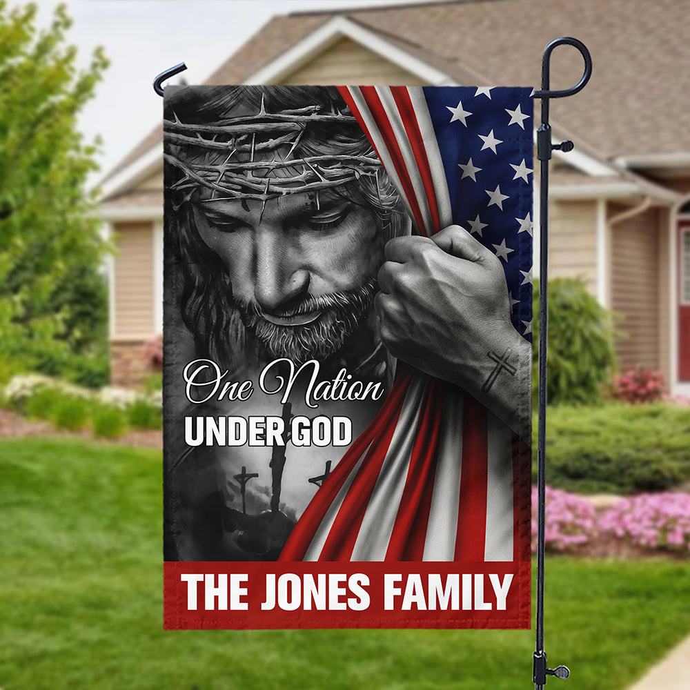 Personalized One Nation Under God Flag - American Christian Jesus Garden Flag HA75 897442