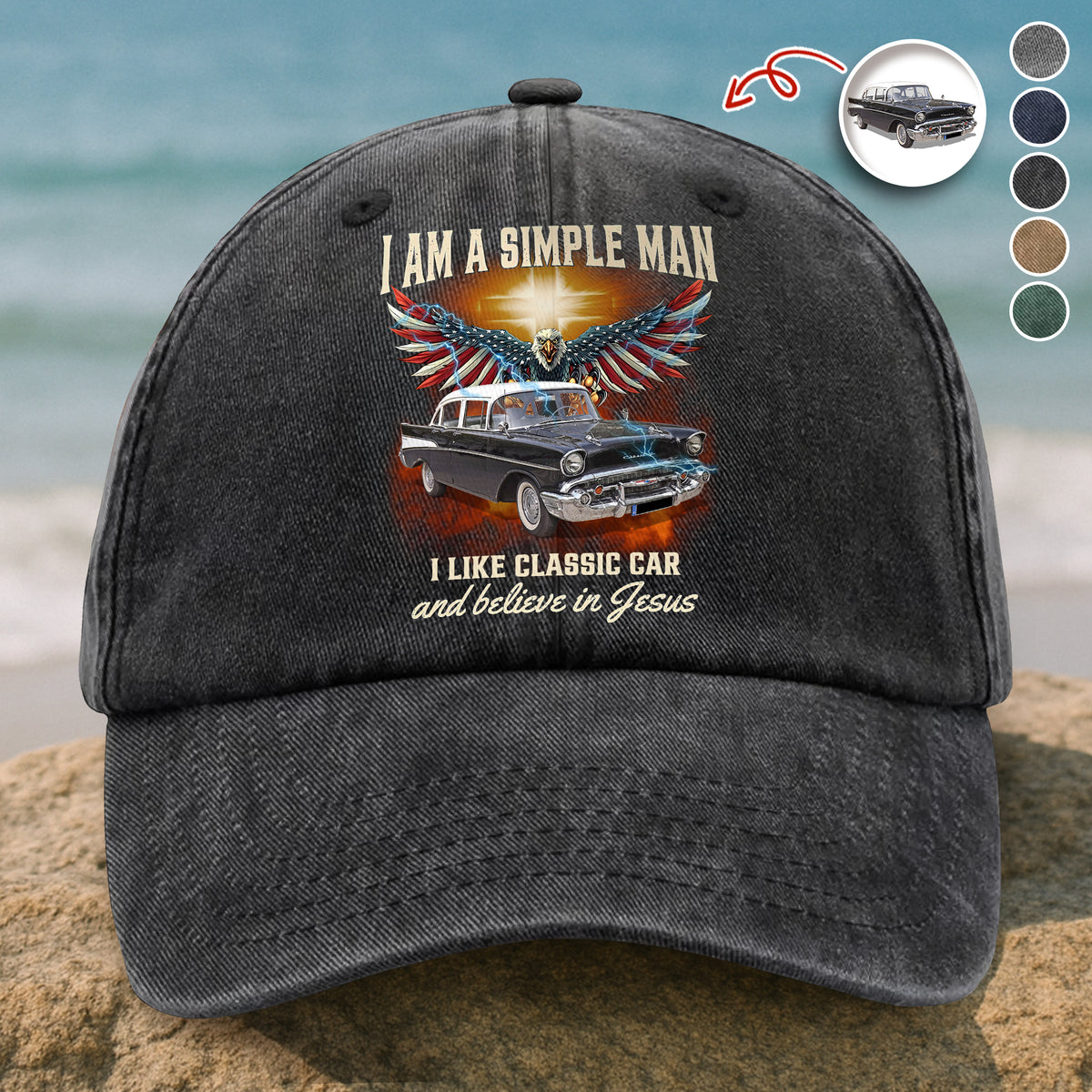 Custom Car Photo I Am A Simple Man Washed Denim Baseball Cap CH07 896386