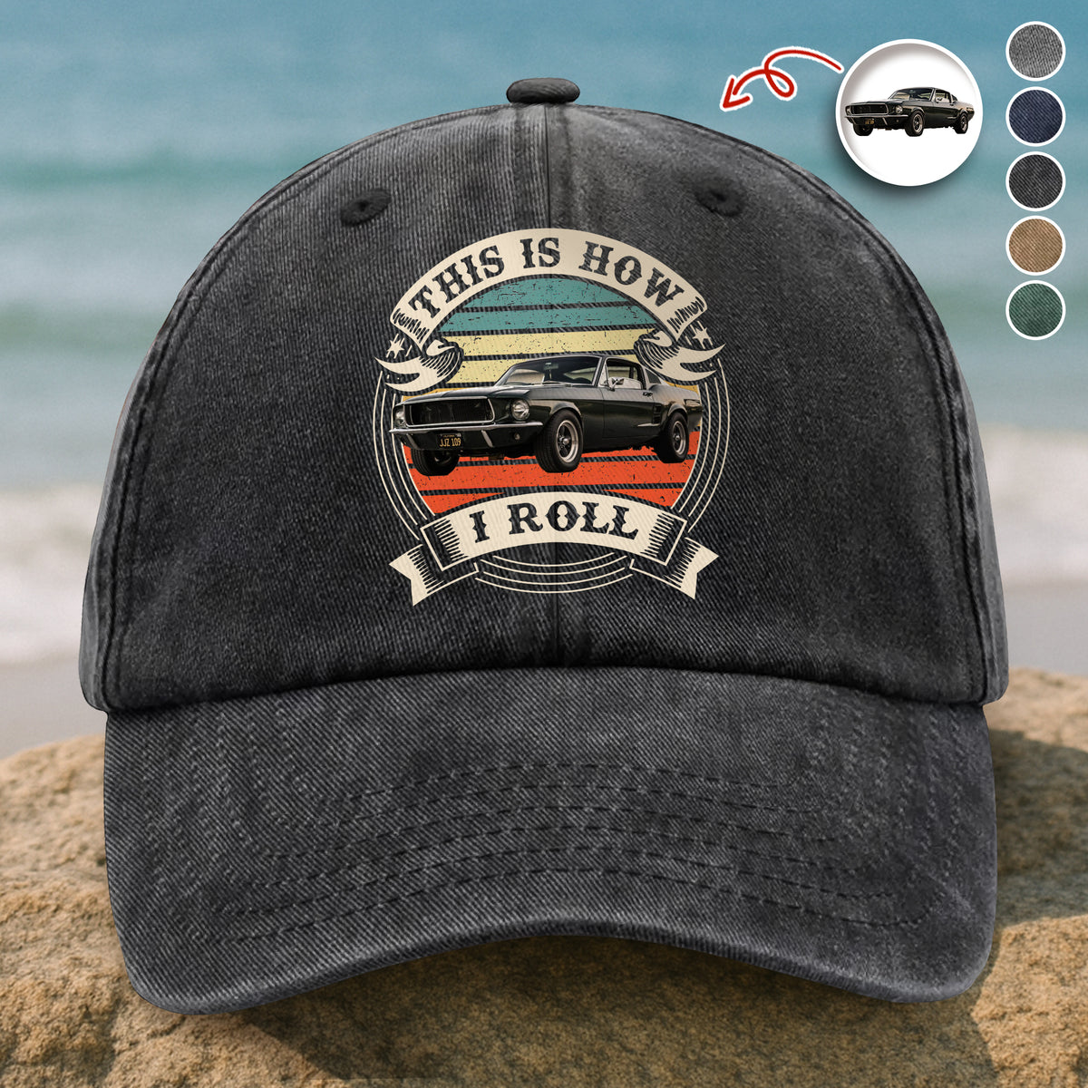 This Is How I Roll - Custom Car Photo Route 66 Vintage Washed Denim Baseball Cap CH07 896426