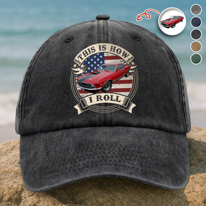 This Is How I Roll - Custom Car Photo Route 66 Vintage Washed Denim Baseball Cap CH07 896426