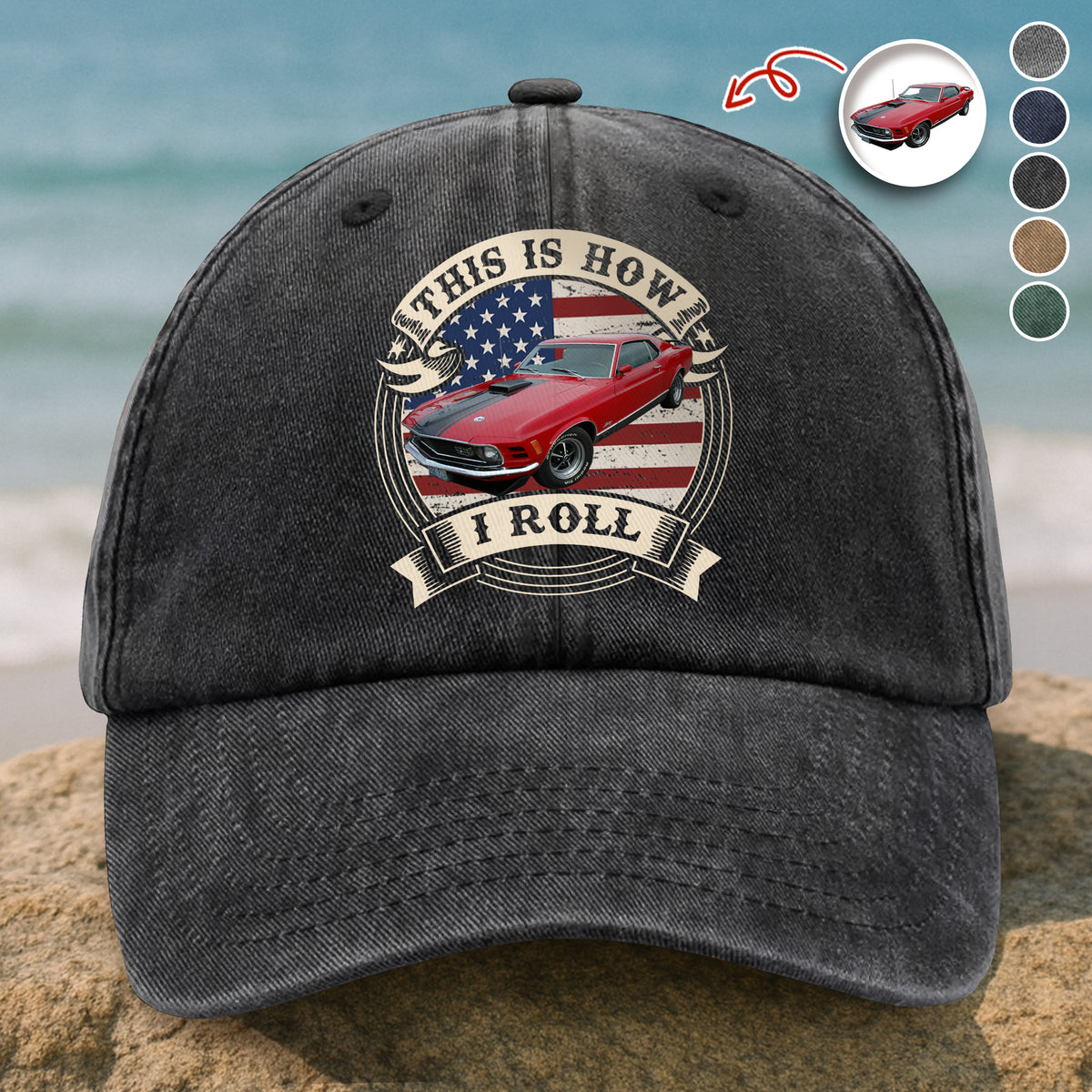 This Is How I Roll - Custom Car Photo Route 66 Vintage Washed Denim Baseball Cap CH07 896426
