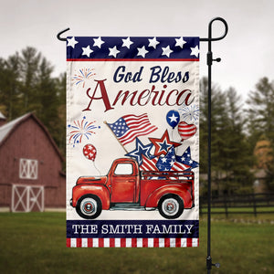 Custom Name God Bless America Patriotic Red Truck Garden Flag LM32 897195